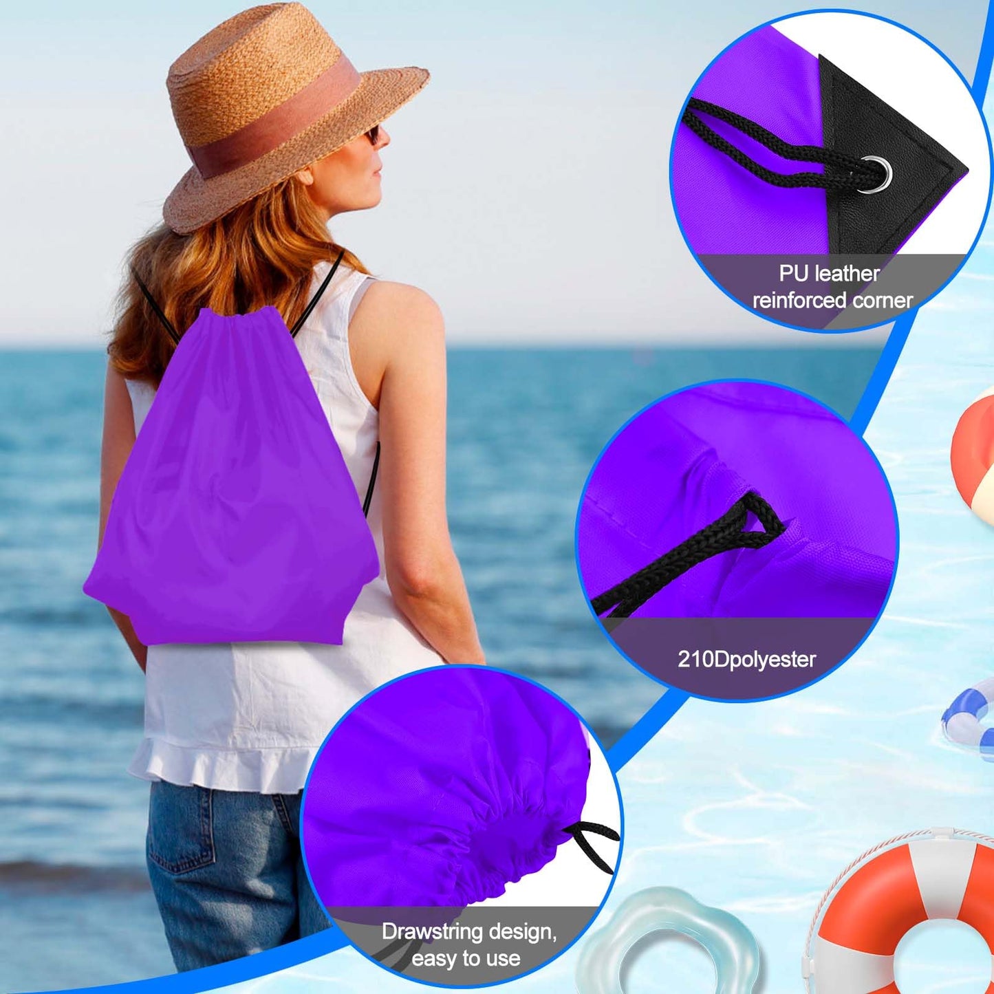 PLULON 2Pcs Drawstring Bags Bulk Purple Drawstring Backpack String Backpack Cinch Sack Sport Gym Backpack Bags for Yoga Traveling Outdoor Sports