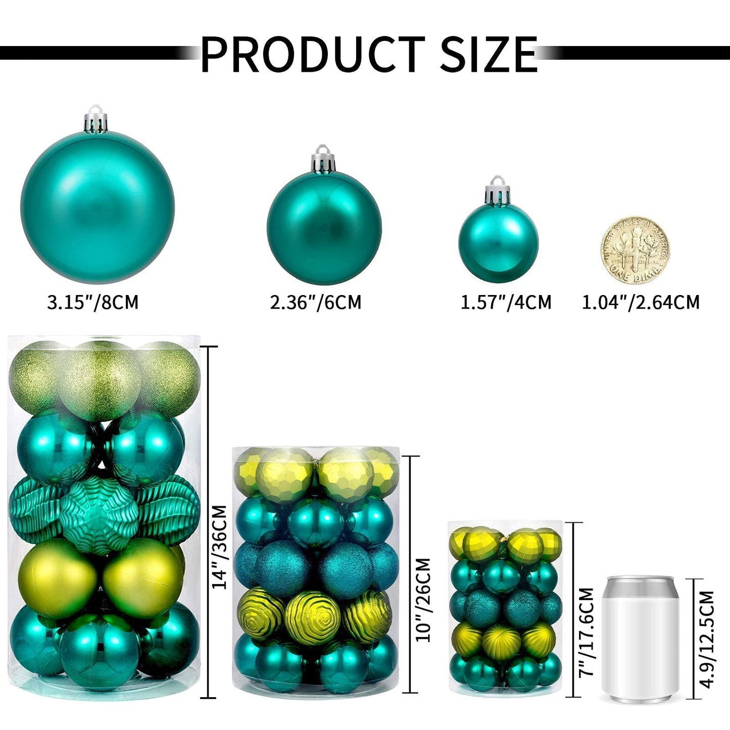 XmasExp 60mm/2.36" Christmas Ball Ornaments Shatterproof Christmas Ornaments Set Decorations for Xmas Tree Balls - 24ct (2.36'', Green)