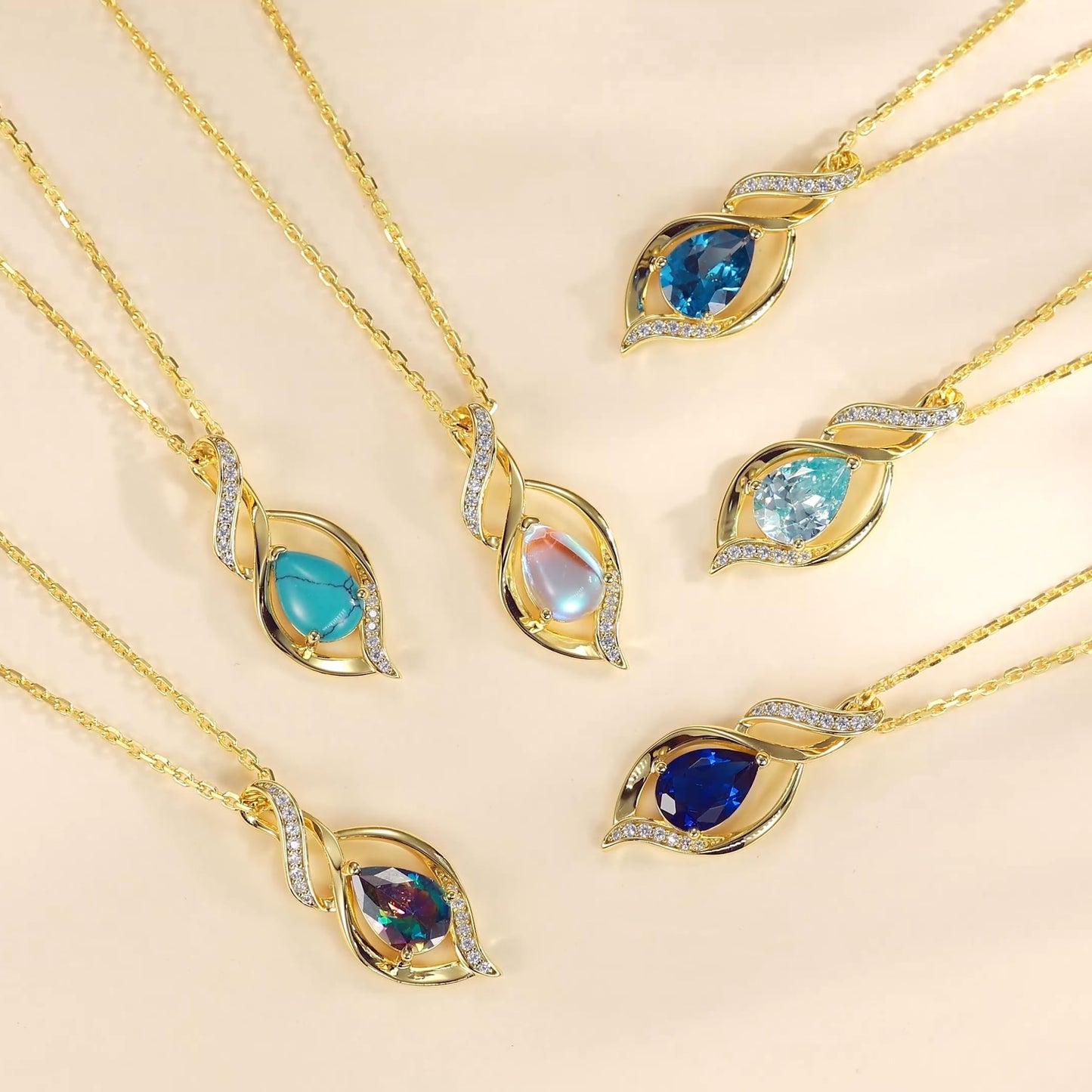 FANCIME 14K Gold Plated March Birthstone Necklace for Women Aquamarine Teardrop Necklace Sterling Silver Infinity Love Birthday Gifts for Women, 16"+2" Inches