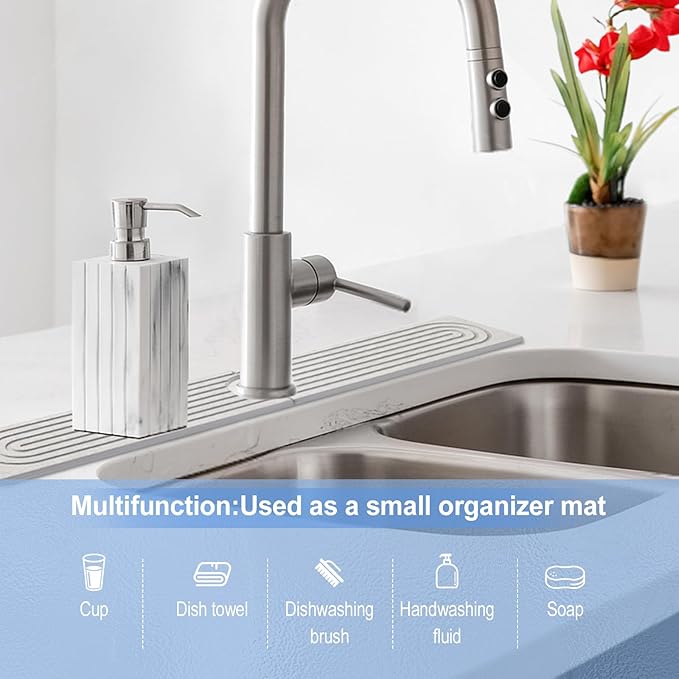 Stone Faucet Mat for Kitchen Sink- 15.6''x 3.9''Diatomite Fast-Drying Faucet Mat
