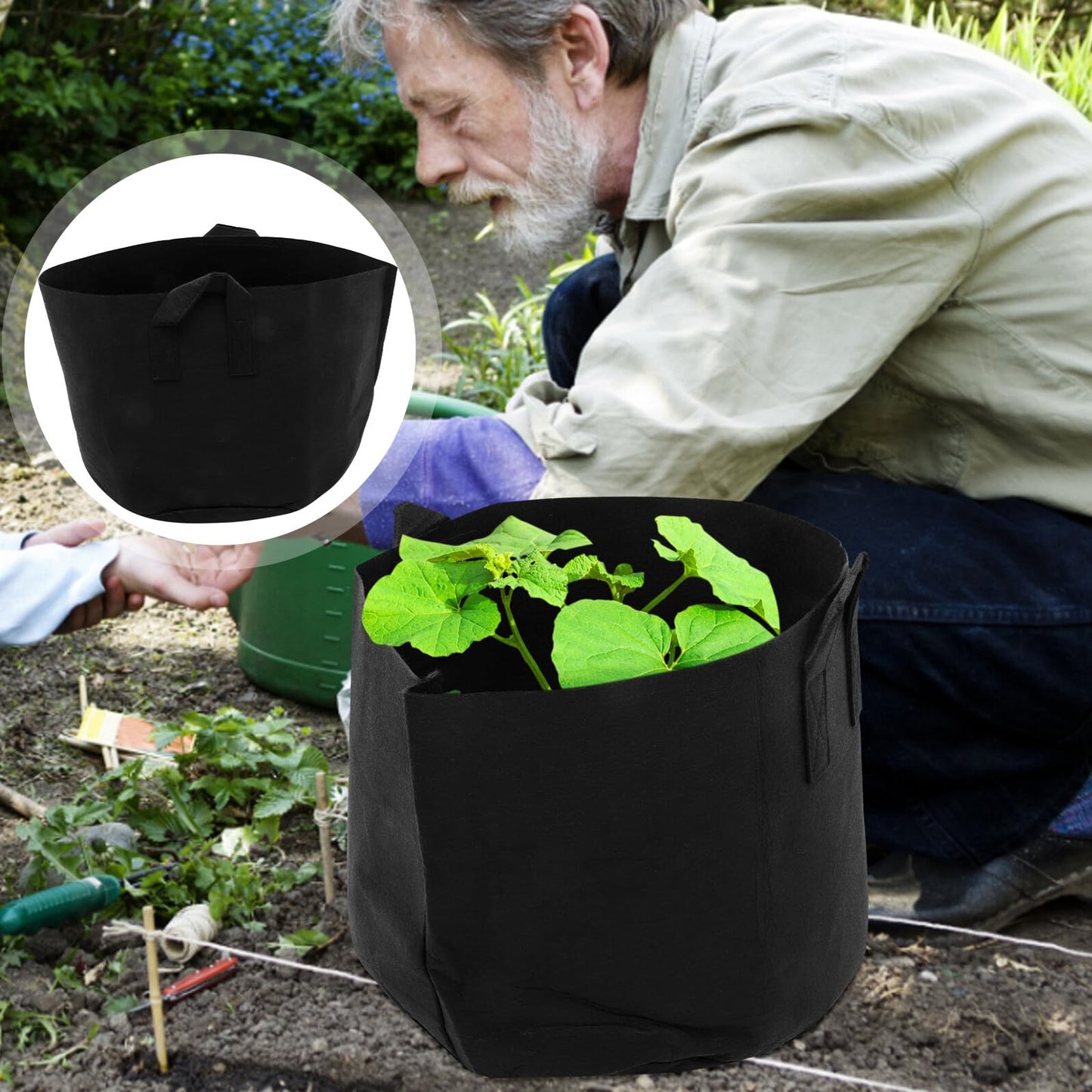 TOYZFRIENDY 2pcs 15 Gallon Black Fabric Plant Grow Bags for Potato and Vegetable Gardening, Thickened Nonwoven Nursery Containers with Aeration for Outdoor Patio and Lawn Use