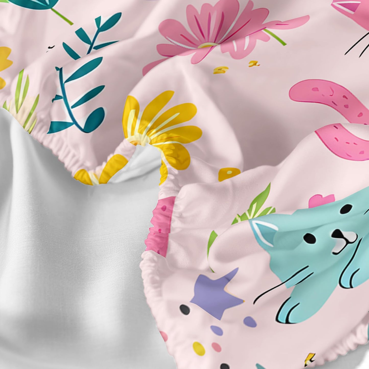 QOOMO Floral Cats Sheet Set,Kawaii Cats Kids Bed Sheets,Pink Floral 16" Deep Pocket Bed Sheet Set for Boys/Girls/Kids/Teens,4 Piece Sheet Set, 1 Fitted Sheet,1 Flat Sheet and 2 Pillowcases,Twin Size