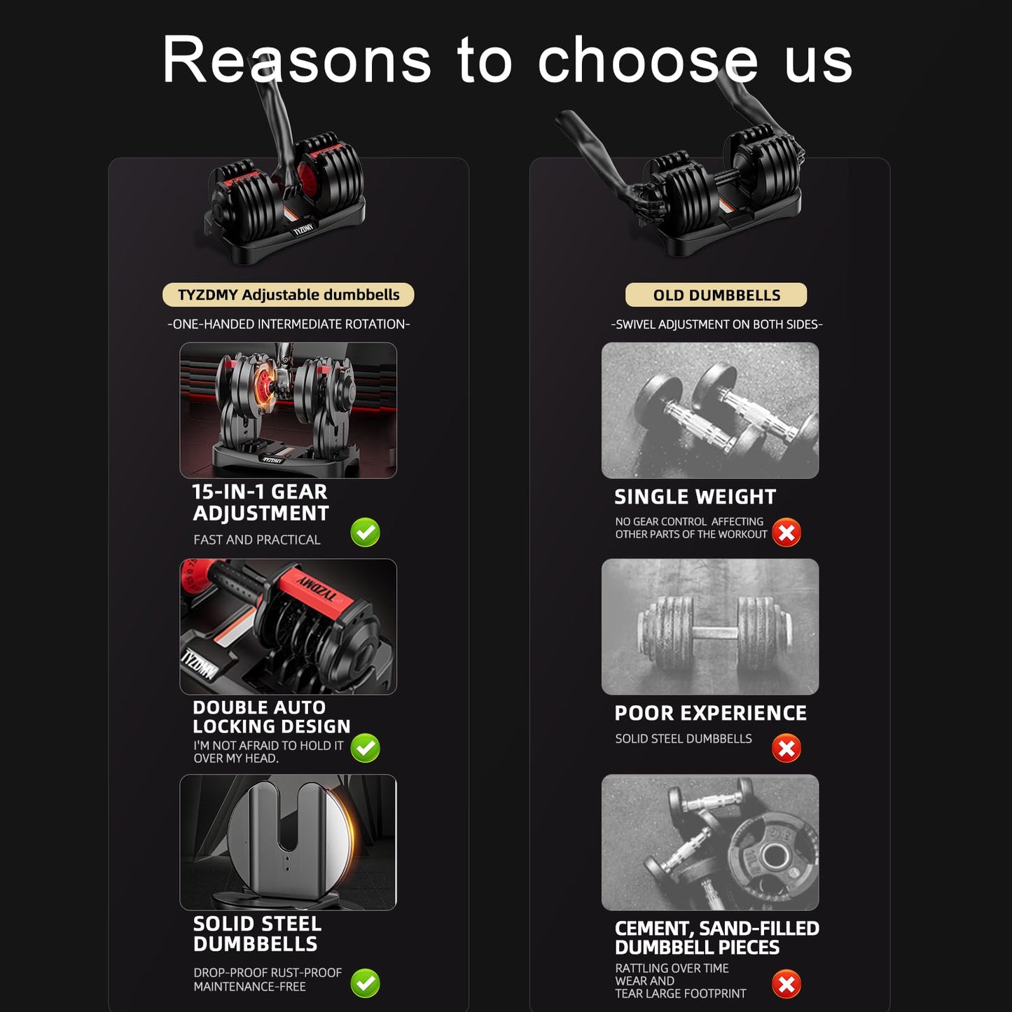 TYZDMY Adjustable Dumbbells Set of 2,Free Weights Dumbbells Set,Adjustable Dumbbell Set,52.5 lbs pair 105 lbs,15 in 1,for Men/Women Gym Equipment for Home Strength Training Equipment