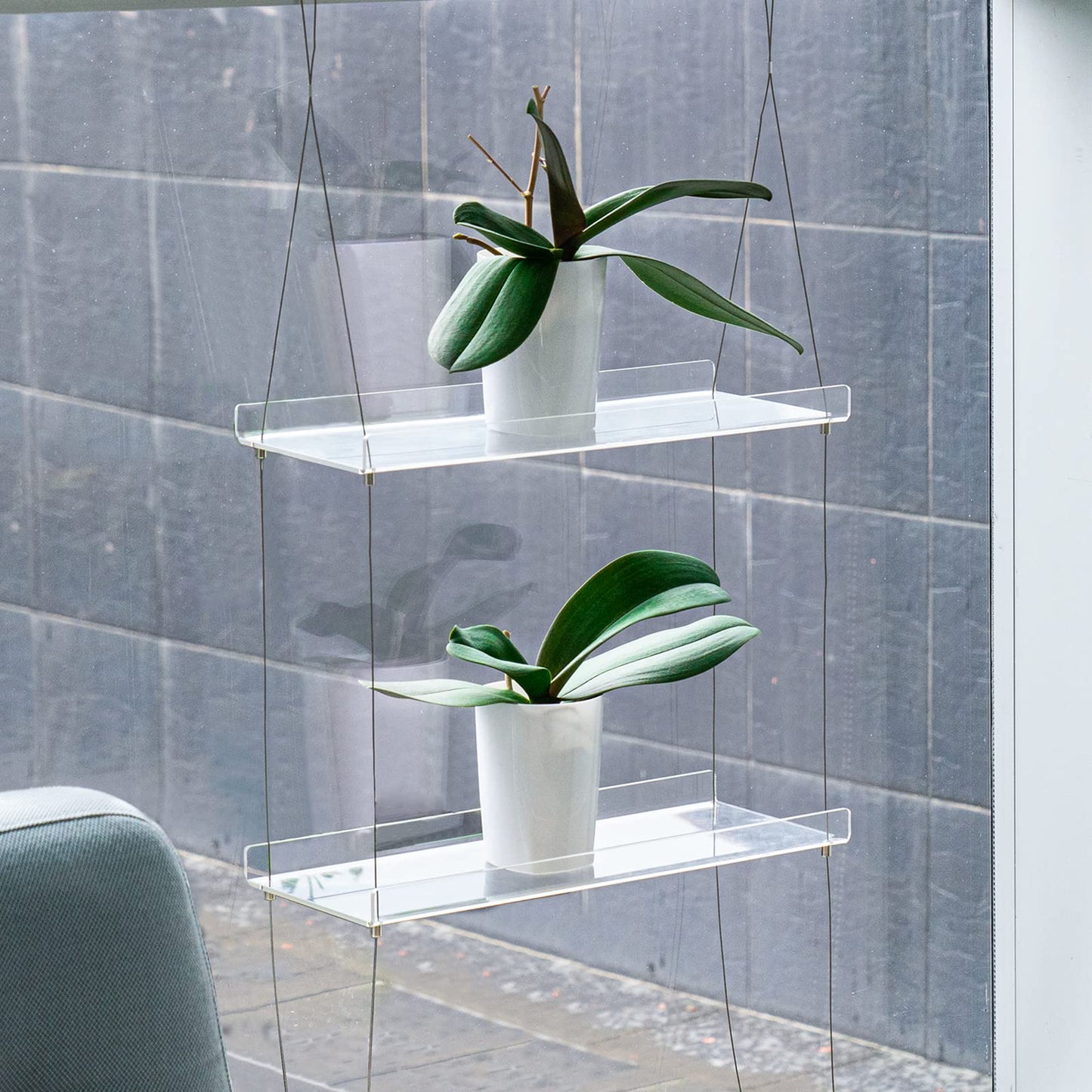 Sumerflos 2-Tier Acrylic Window Boxes Plant Shelves for Window of Kitchen, Bedroom, Living Room, 16 Inch Wall Flower Double Hanger Boxes Adjustable Hanging Shelves for Indoor Plants, Succulents