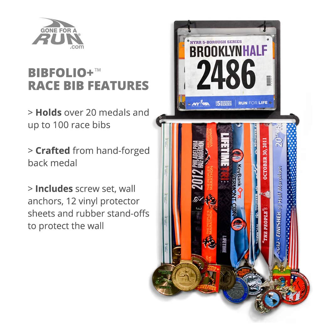 Gone For a Run BibFOLIO Plus Race Bib Holder and Running Medal Hanger Display | Race Medal Holder Display and Running Bib Holder for Runners | Race Bib and Race Medal Display for Runners