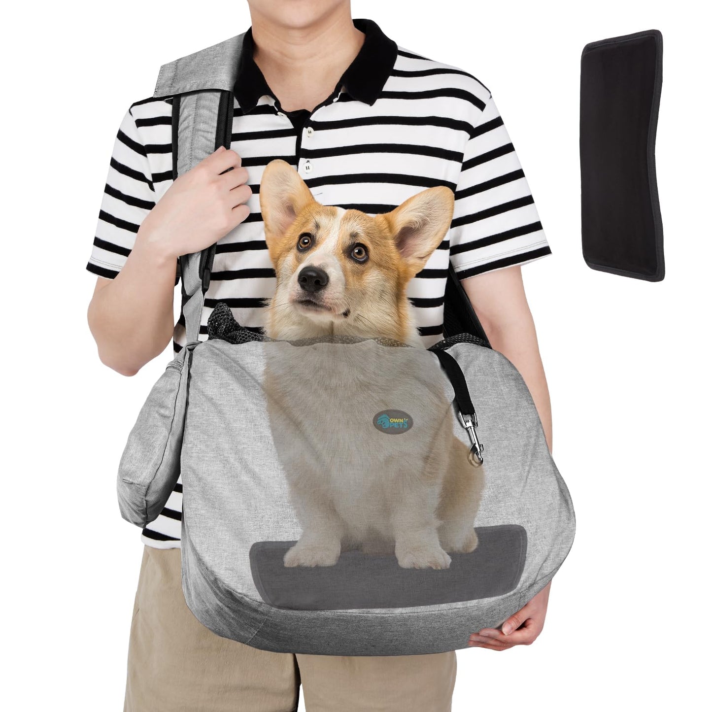 Ownpets Pet Sling Carrier, Fits 6.5 to 9kg Medium Dog/Cat Sling Carrier Reversible and Hands-Free Dog Bag with Adjustable Strap and Pocket Shoulder Pad for Outdoor Travel Hiking