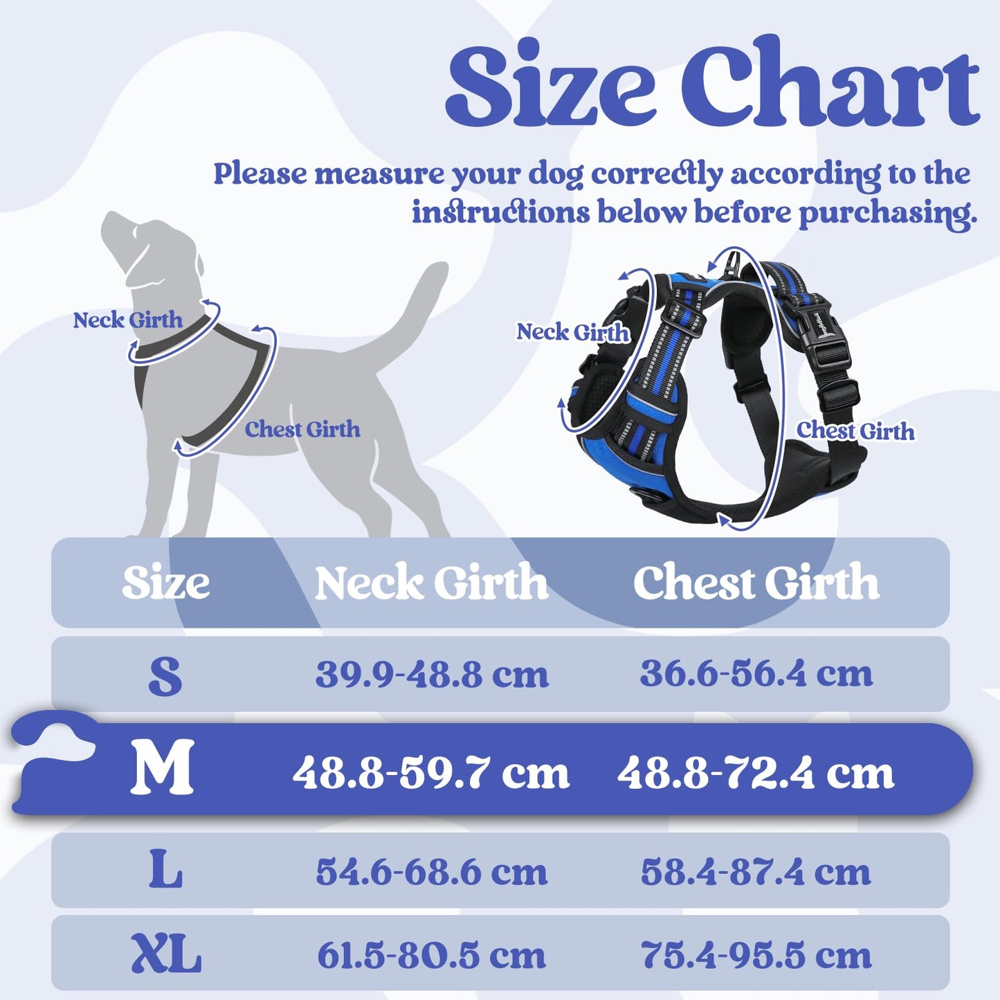 rabbitgoo Dog Harness Medium with Neck Release Buckle, Adjustable No Pull Harness with Front Back Clips, Soft Padded with Easy Control Handle, Reflective Pet Walking Vest, Blue, M