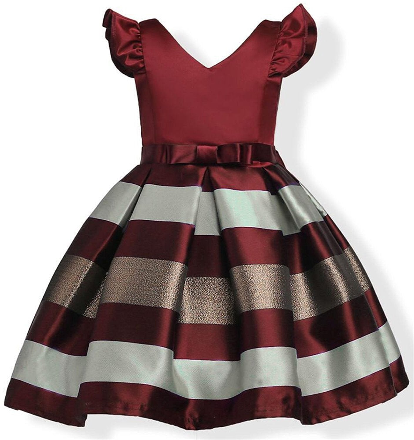 NSSMWTTC Toddler Girls Christmas Dresses Frocks Hallowmas Striped Wedding Pageant Easter Dresses (Wine,100)