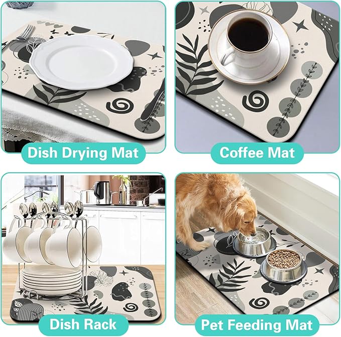 Dish Drying Mat for Kitchen Counter Matt, Super Absorbent Non-slip Rubber Backed
