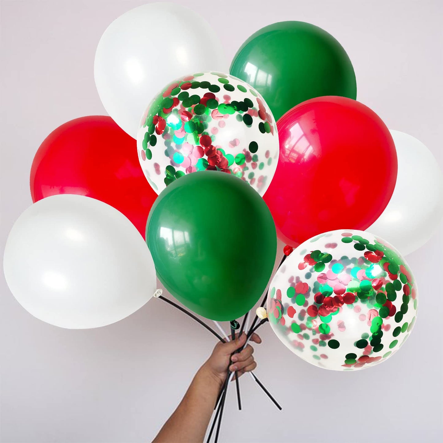 Christmas Balloons 50pcs Red Green White Latex Balloon for Party with Red Green Confetti Balloons Dark Green Matte White Christmas Party Decorations New Year Holiday Xmas Supplies
