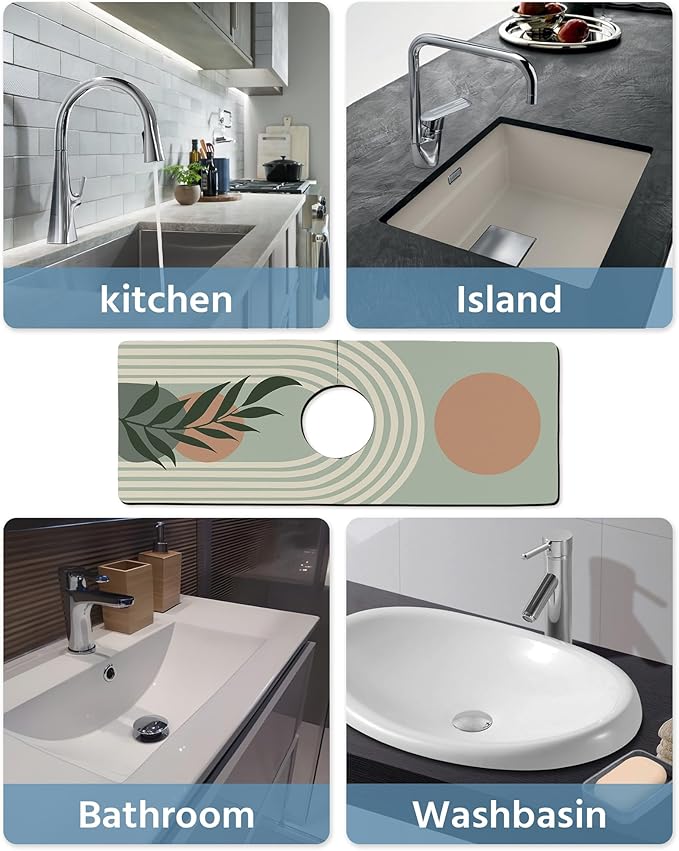 Patterned Sink Faucet Mat Kitchen Splash Guard Super Absorbent Drying Mat