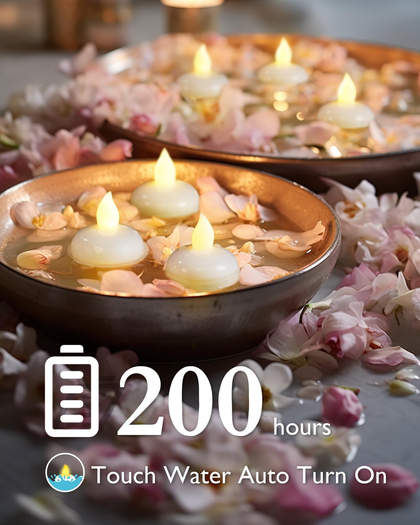 Homemory 24 Pack Waterproof Flameless Floating Tealights, Warm White Battery Flickering LED Tea Lights Easter Candles - Wedding, Party, Centerpiece, Pool & SPA…