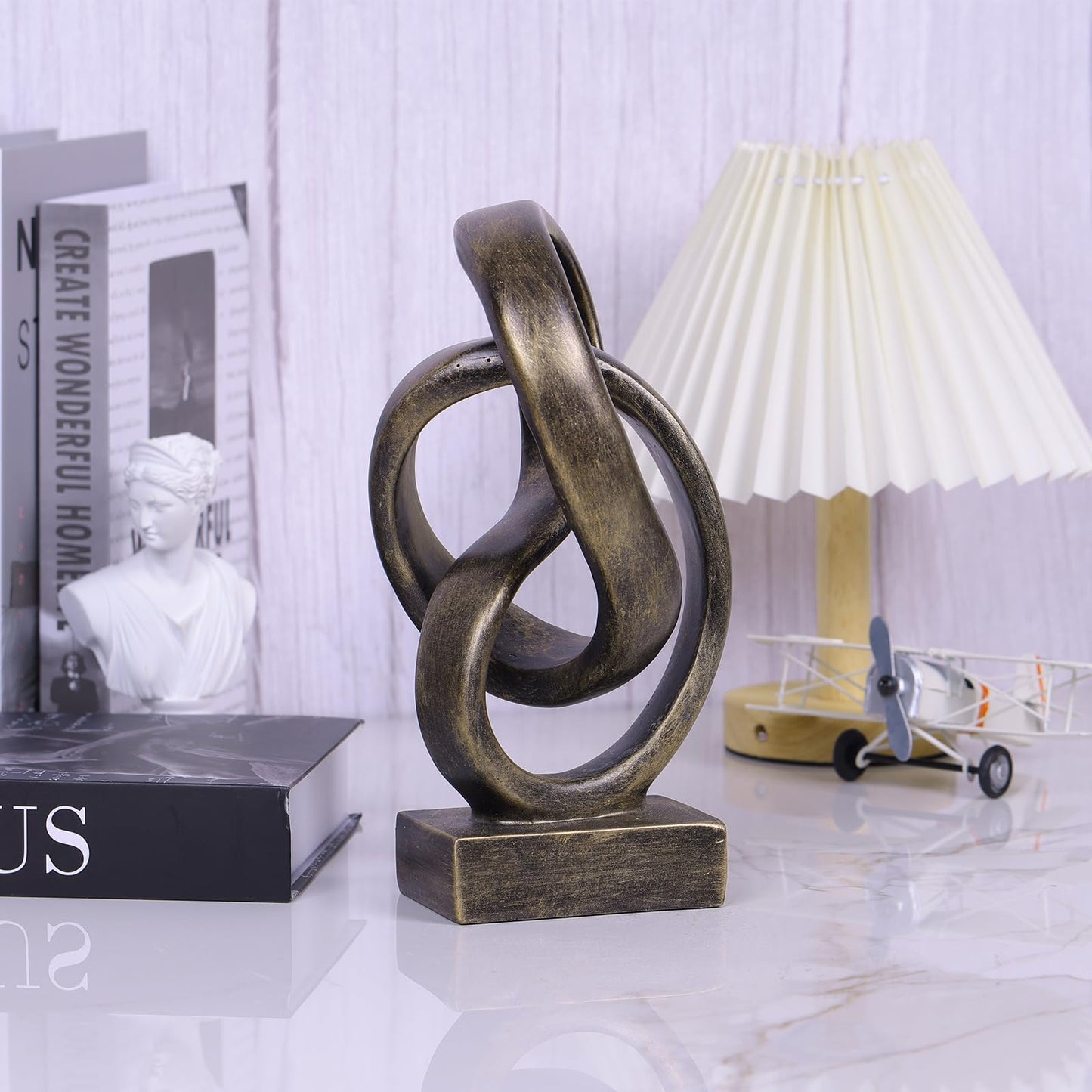 DOVDOV Abstract Bronze Rope Knot Statue, Geometric Decor, Living Room Coffee Table Bookshelf countertop Bronze Decor, Office Coffee Table entryway entryway Desktop Decor.