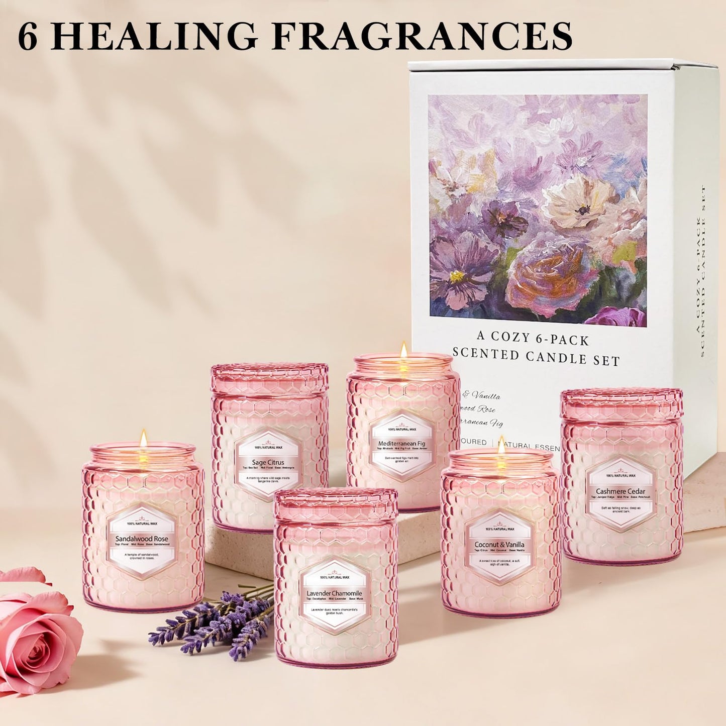 6 Pack Soy Wax Candles Sets, Scented Candles Gifts Sets for Women Birthday Christmas, 5.5 Oz Each Natural Aromatherapy Candles for Home, Spa, Relaxation & Home Decoration