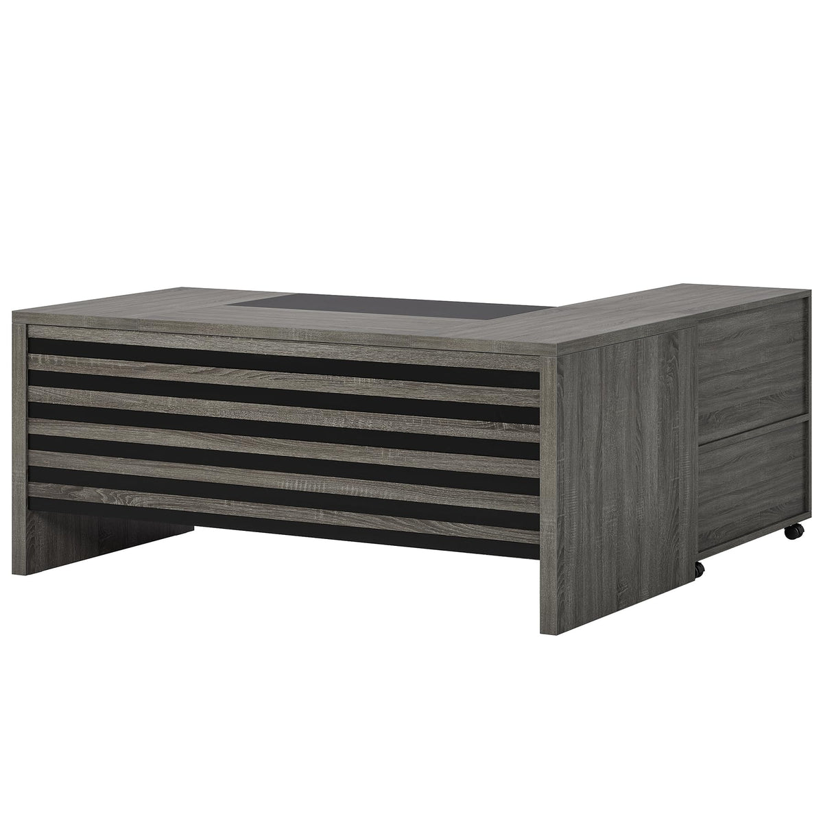 Tribesigns 62.2" Executive Desk with Mobile File Cabinet, L-Shaped Office Desk with Storage Shelves, Large Computer Table Business Workstation Set for Home Office, Grey