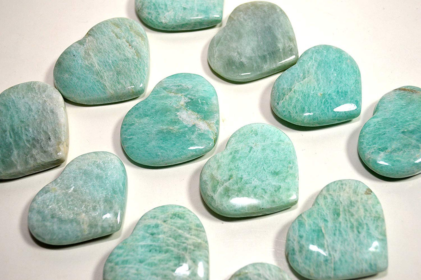 JIC Gem 1.5" Natural Amazonite Stone(Tian he Stone) Crystal Healing Gemstone Worry Therapy Heart Shape Set of 10