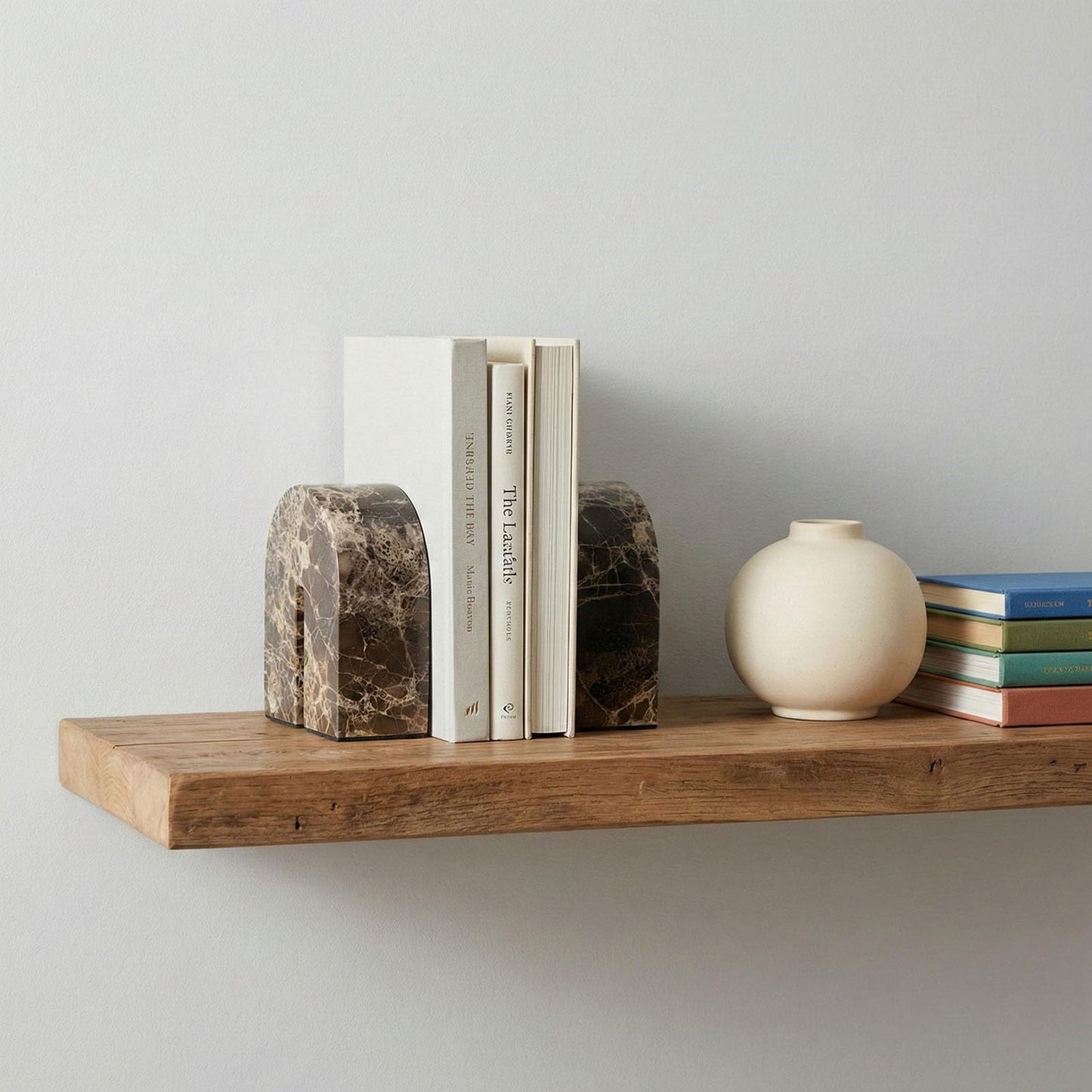 Natural Marble Bookends for Shelves,Unique Brown Arched Book Ends, Office bookends for Heavy Books, Set of 2,Heavy Duty (Brown)