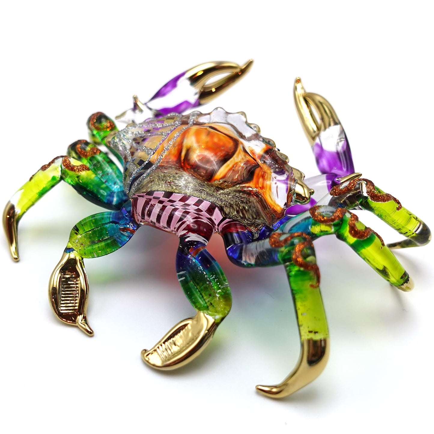 Sansukjai Big Crab Figurines Animals Hand Painted Blown Glass Art W22k Gold Trim Collectible Gift Decorate 5"