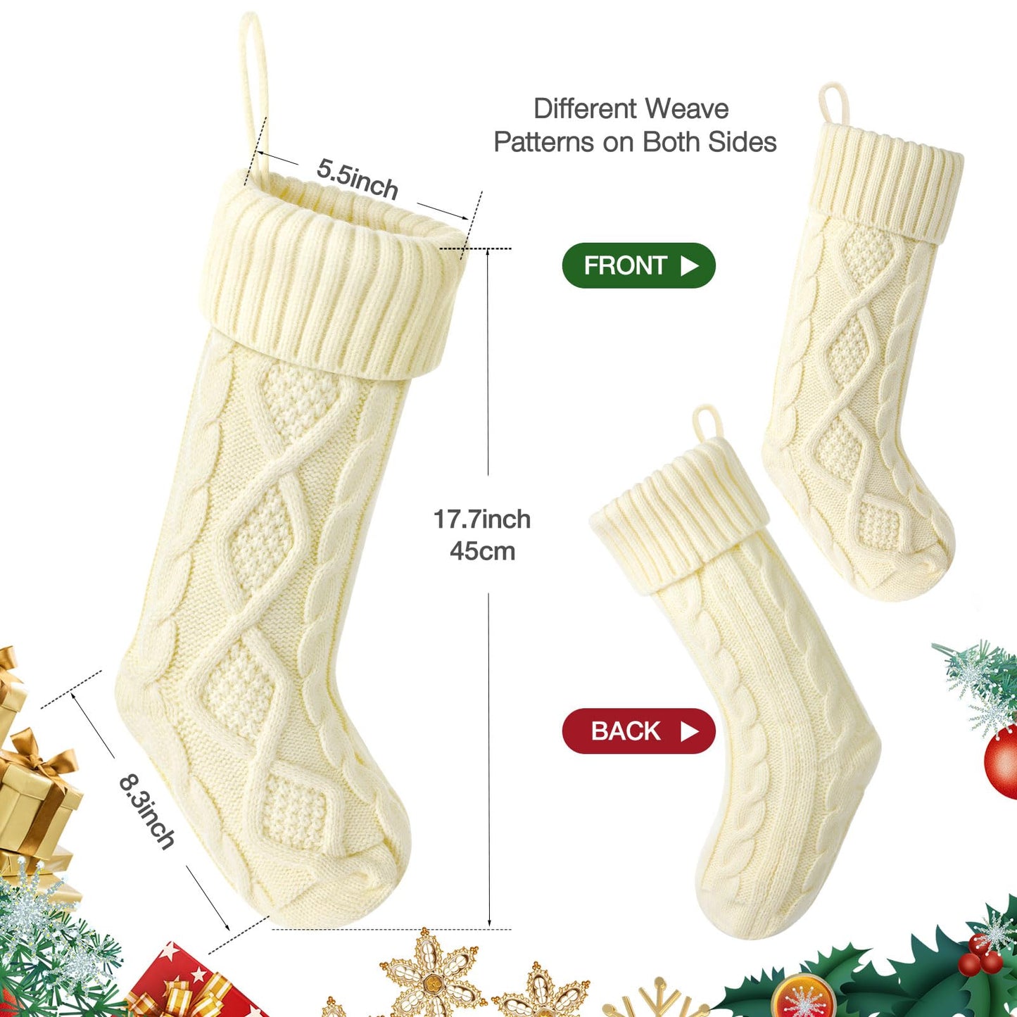 Hommtina Christmas Stockings, Personalized Christmas Stockings 18 Inches Large Size Cable Knitted Stocking Gifts (1pcs red)