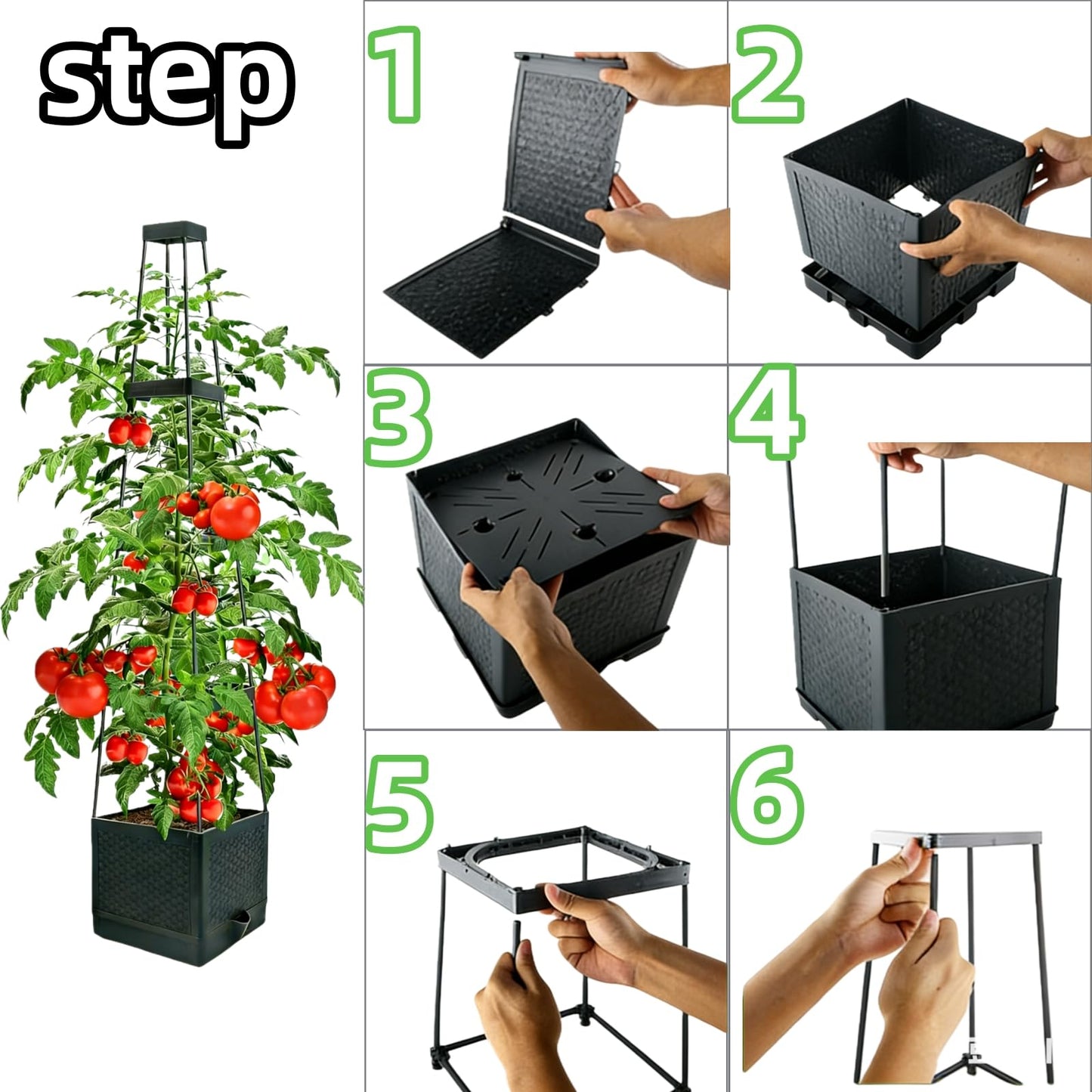 TESSTSY 2Pcs Raised Garden Bed Tomato Planter Box with Trellis, 57 Inch Self-Watering Large Tomato Cage for Patio Garden Pots, Climbing Plants Cucumber Vine Vegetables Flowers Outdoor & Indoor