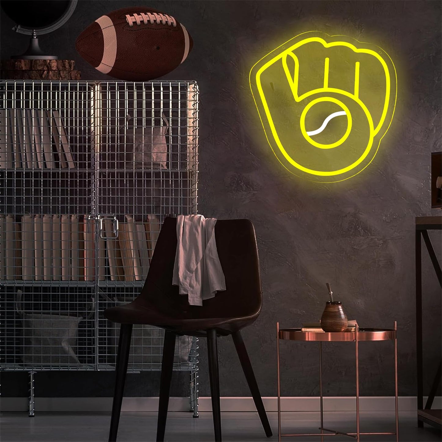 Balanar LED Baseball Neon Sign, Yellow and White Neon Light, 12.4 x 12.2 Inch, 5V Dimmable, Perfect for Christmas and Birthday Gifts