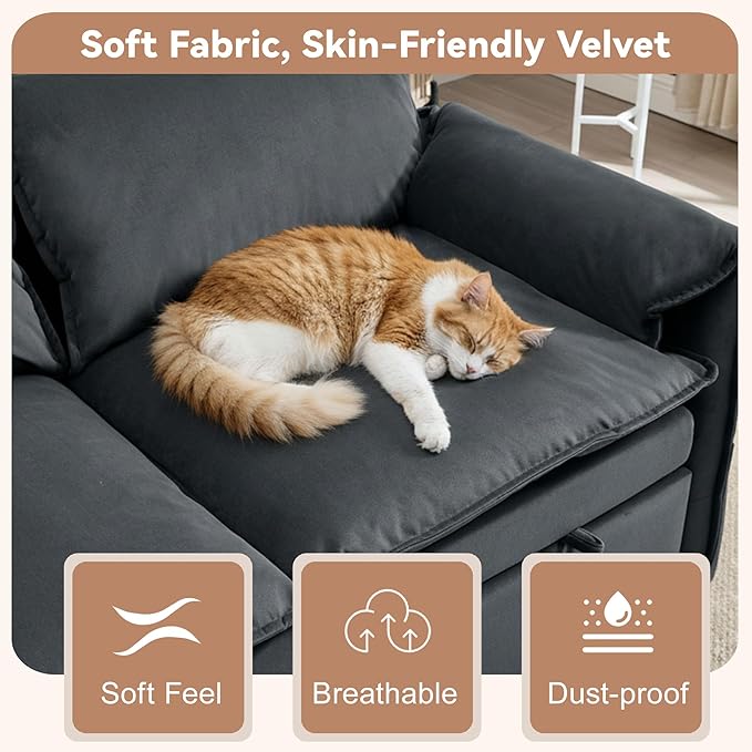 63" Velvet Convertible Sleeper Loveseat Sofa Bed, Pull Out Couch Bed