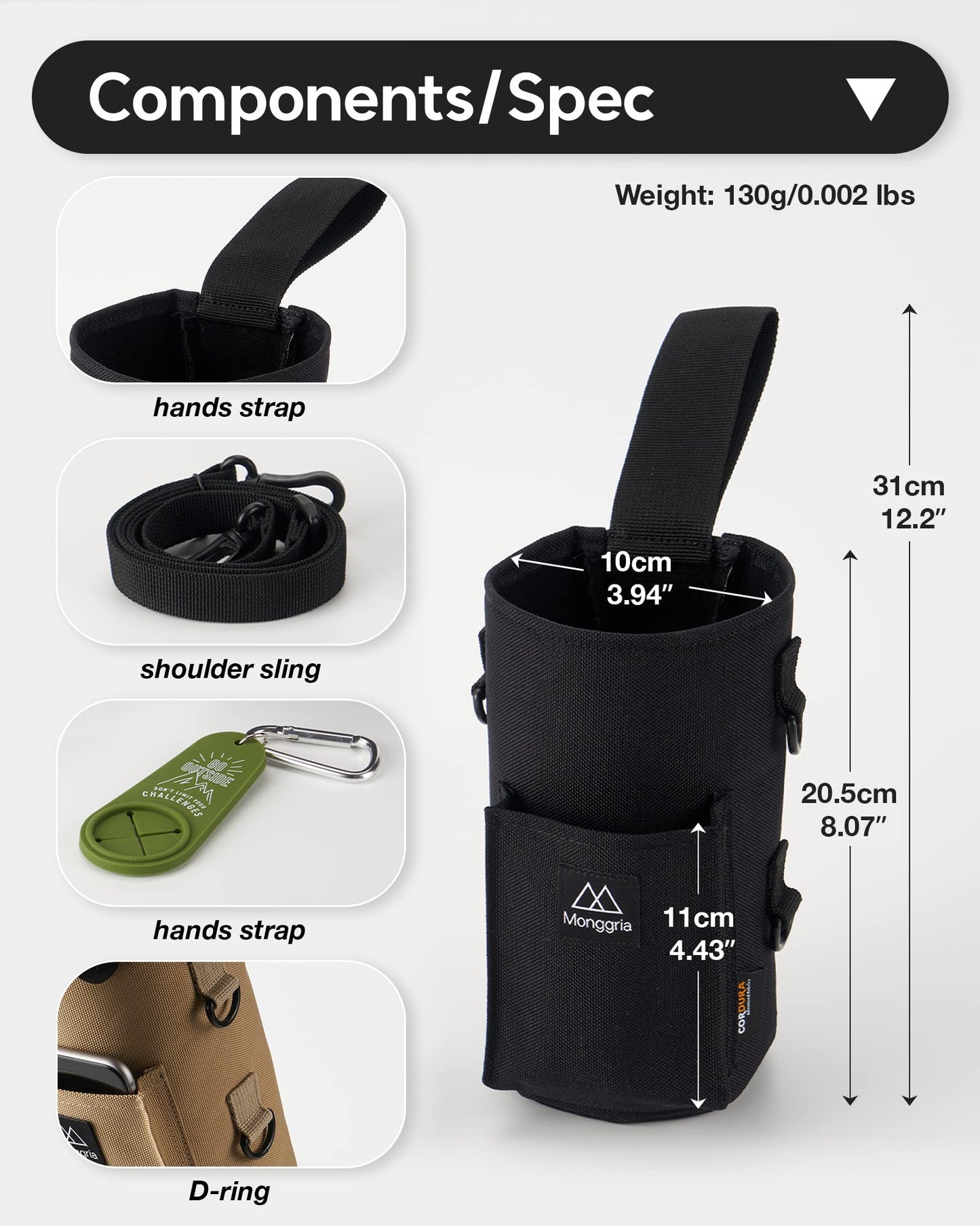 Monggria Magnetic Water Bottle Holder - Built-in Magnet for Easy Attachment to Exercise Equipment - Multi-Purpose - with Sling - Waterproof - Cordura Used Durability