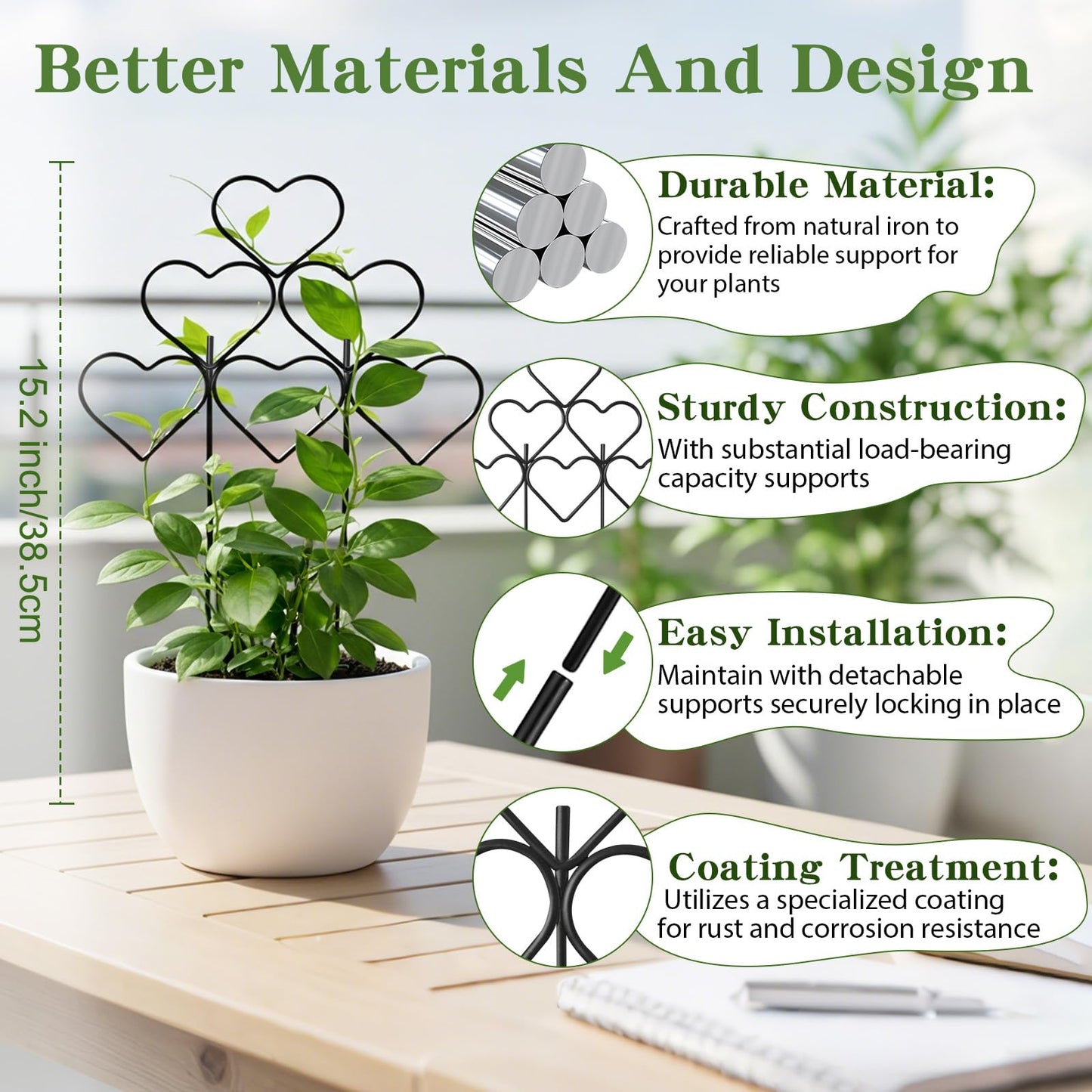 ZOUTOG 15 Inch Trellis for Climbing Plants Outdoor 9 Pack,Rustproof Metal Garden Trellis for Potted Plants,Sturdy Houseplant Support Indoor Outdoor for Ivy Pothos Monstera Hoya Flower Vine