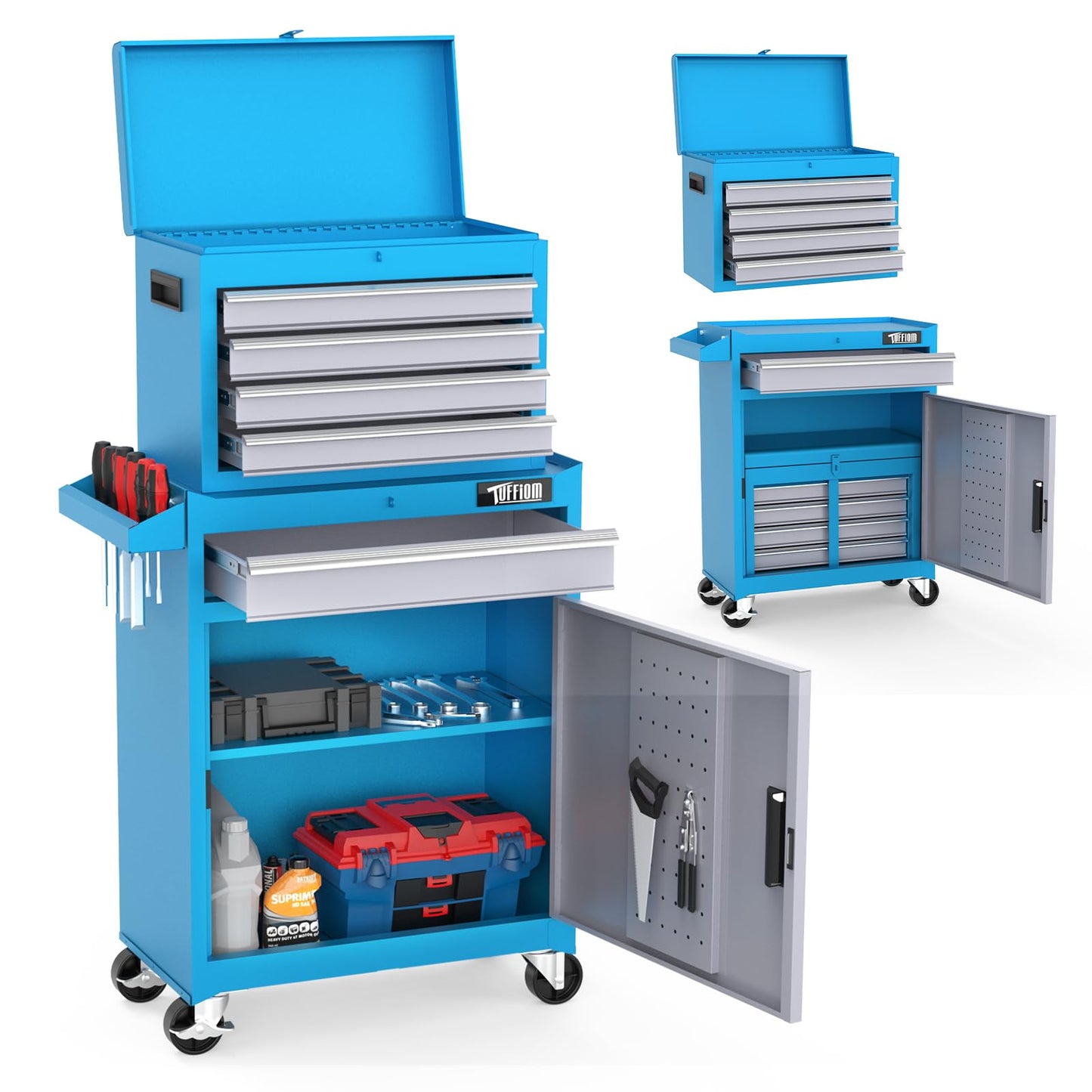 TUFFIOM 5-Drawer Rolling Tool Chest, Tool Storage Cabinet w/Drawers, Lockable Wheels, Detachable Top & Adjustable Shelf, Mechanic Tool Organizer Box for Garage, Workshop, Warehouse & Repair Shop