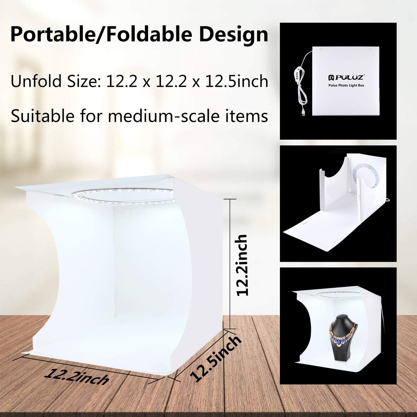 PULUZ Lightbox Photography,30cm/11.8inch Ring Light Photo Studio Light Box Shooting Light Tent Kit with White Lighting/Warm white128 pcs LED Ring Lights+6 Backdrops for Product Photography Light Box