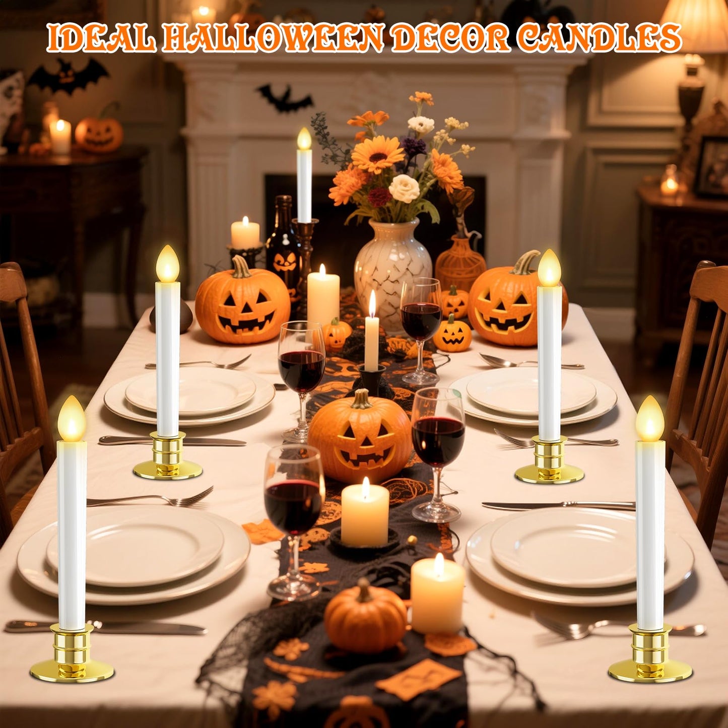 10 Pack Christmas Window Candles Lights Flameless Candle Battery Operated Candles with Remote Control Timer Gold Holders LED Candle for Party Table Top Xmas Thanksgiving Christmas Window Decorations
