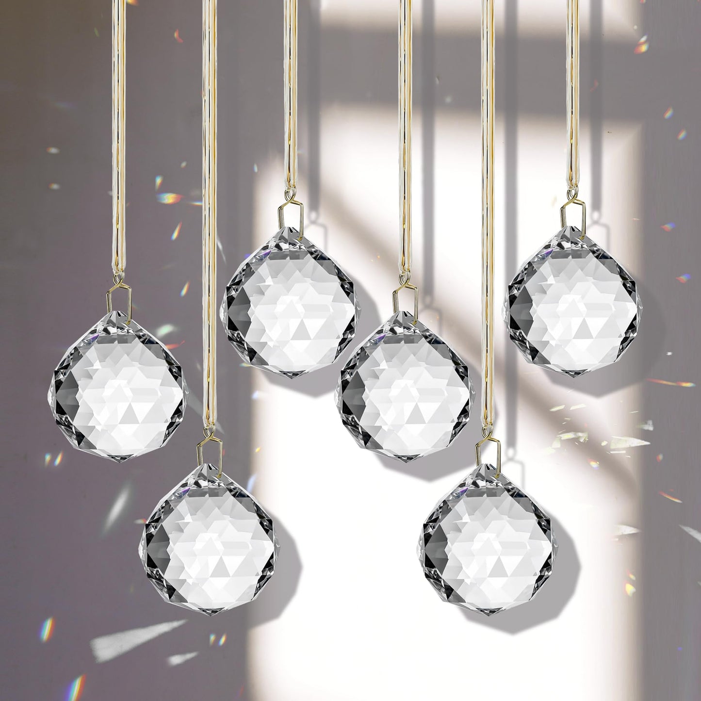 Set 6 Crystal Sun Catcher,Clear Ball Suncatcher Crystals Indoor Window Hanging Christmas Ornaments Rainbow Maker Prisms for Home Garden Decor