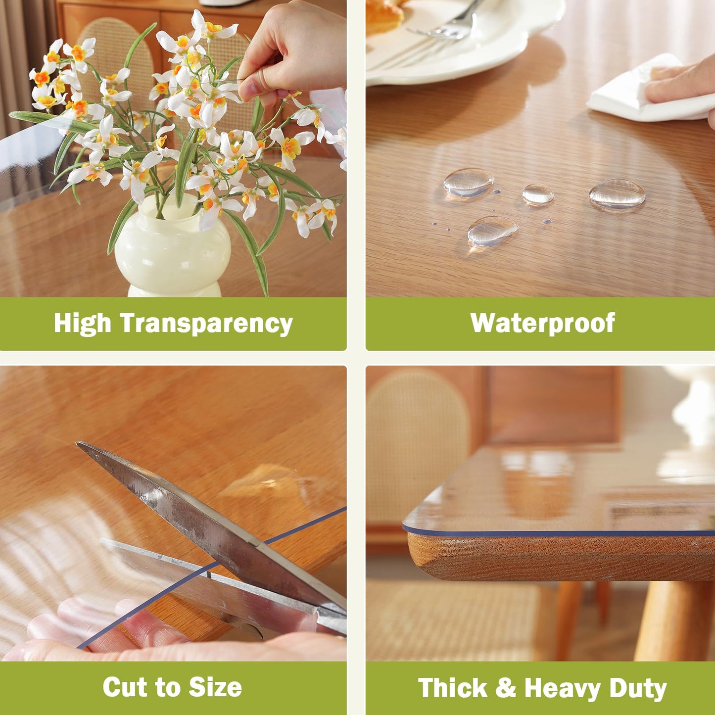 Clear Table Protector 36 x 60 Inch, 1.5mm Thick Plastic Table Cover, Waterproof PVC Clear Table Cover Protector, Desk Mat Writing Desk Pad for Desktop, Coffee & Dining Room Tabletop