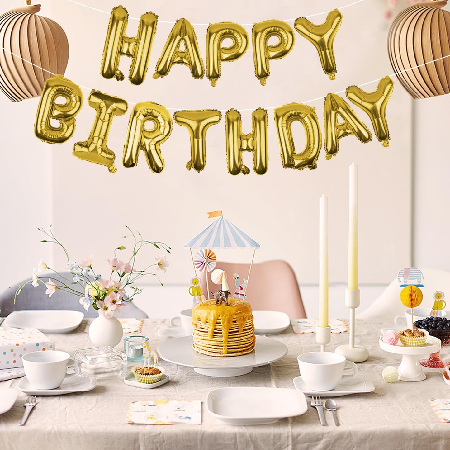Gold Happy Birthday Balloons Banner 16 Inch Mylar Foil Letters, Inflatable Party Decor and Birthday Decorations for Women, Men, Boys & Girls Kids and Adults, Reusable, Party Supplies