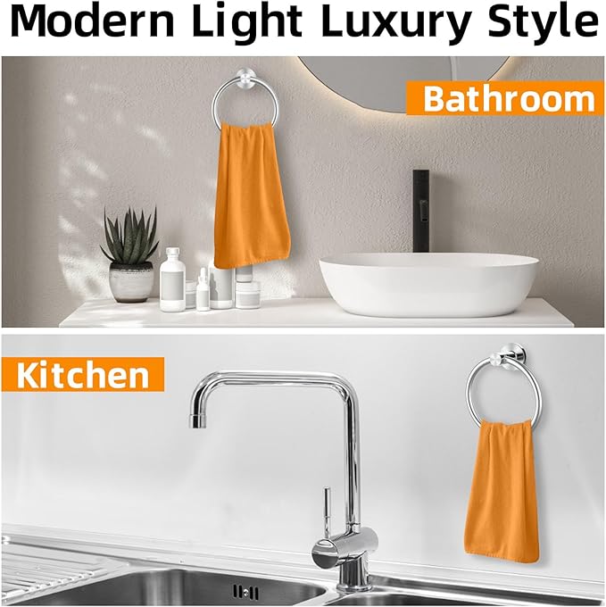 Brushed Silver Towel Ring 2Pack, SUS304 Stainless Steel Hand Towel Holder