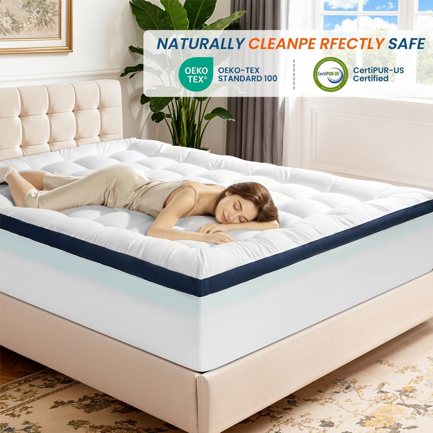4 Inch Dual Layer Memory Foam Mattress Topper - 2 Inch 1000GSM Fluffy Soft Pillow Top Mattress Pad Cover and 2 Inch Cooling Gel Memory Foam for Back Pain Relief, with 8-21" Deep Pocket (Queen,60"x80")