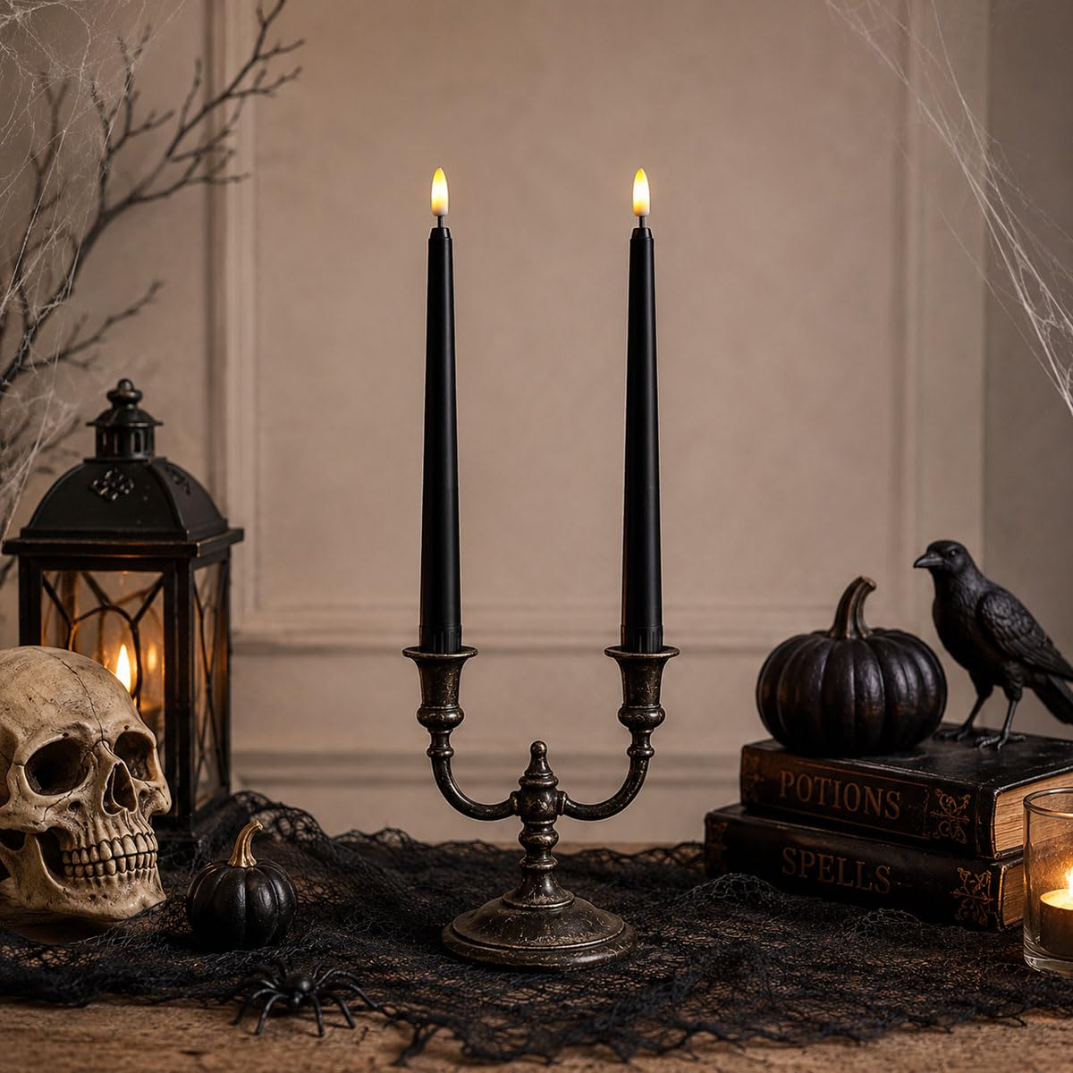 Datomarry Pack of 12 Black Body Flickering Flameless Taper Candles,11 inch Warm White Glow Plastic Battery Powered Realistic Christmas Candles Lights