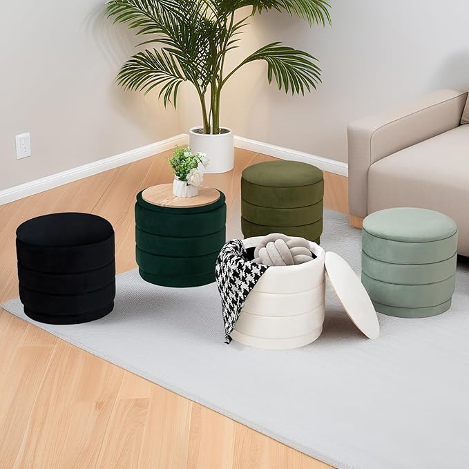15" Upholstered Round Velvet Ottoman