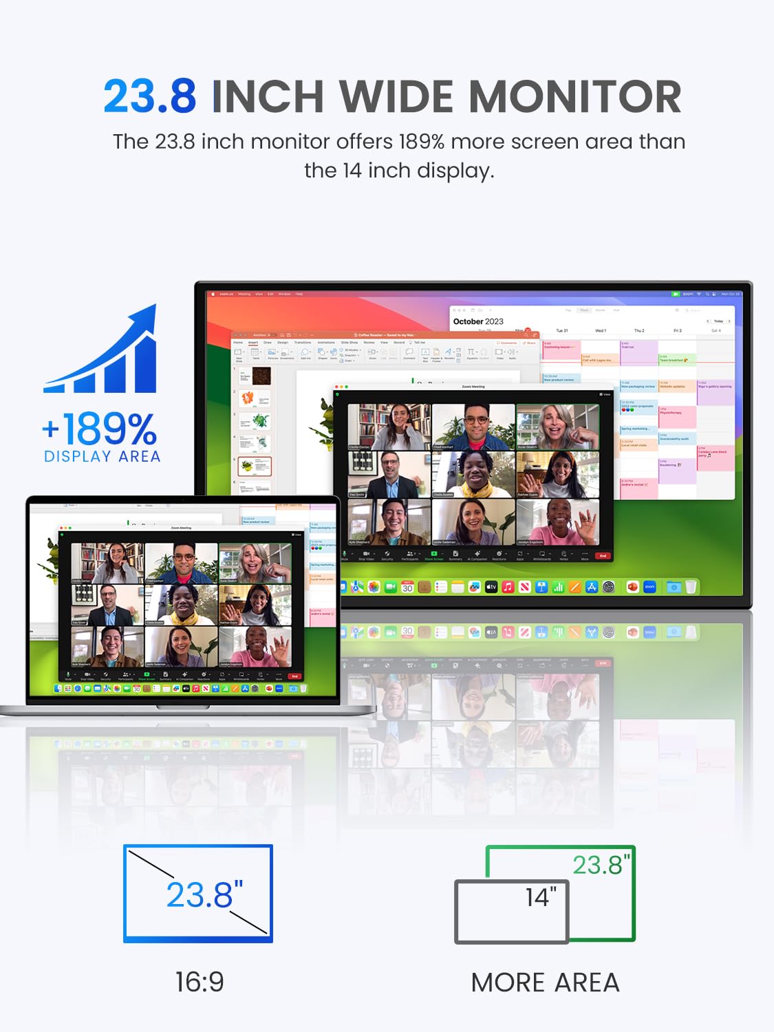 UPERFECT QLED 24” Portable Monitor 120Hz 125% sRGB 400Nits w/Kickstand & VESA, FreeSync HDR Large Gaming Screen with HDMI USB C for Work & Gaming, 3 Narrow Edge External Matte Display for PC Laptop