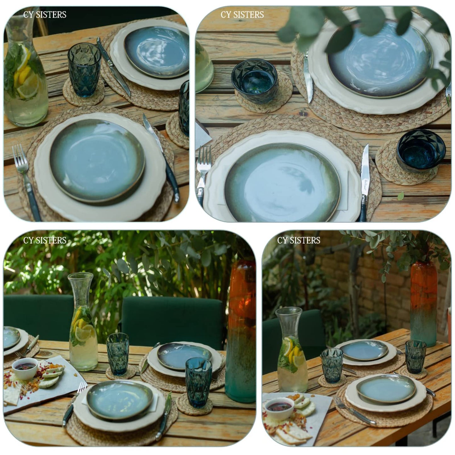 CY SISTERS Woven Placemats Round Placemats Set of 6, 13.5 Inch Wicker Placemat Circle Rattan Placemats Farmhouse Boho Braided Natural Water Hyacinth Place Mats for Indoor & Outdoor Table Decor
