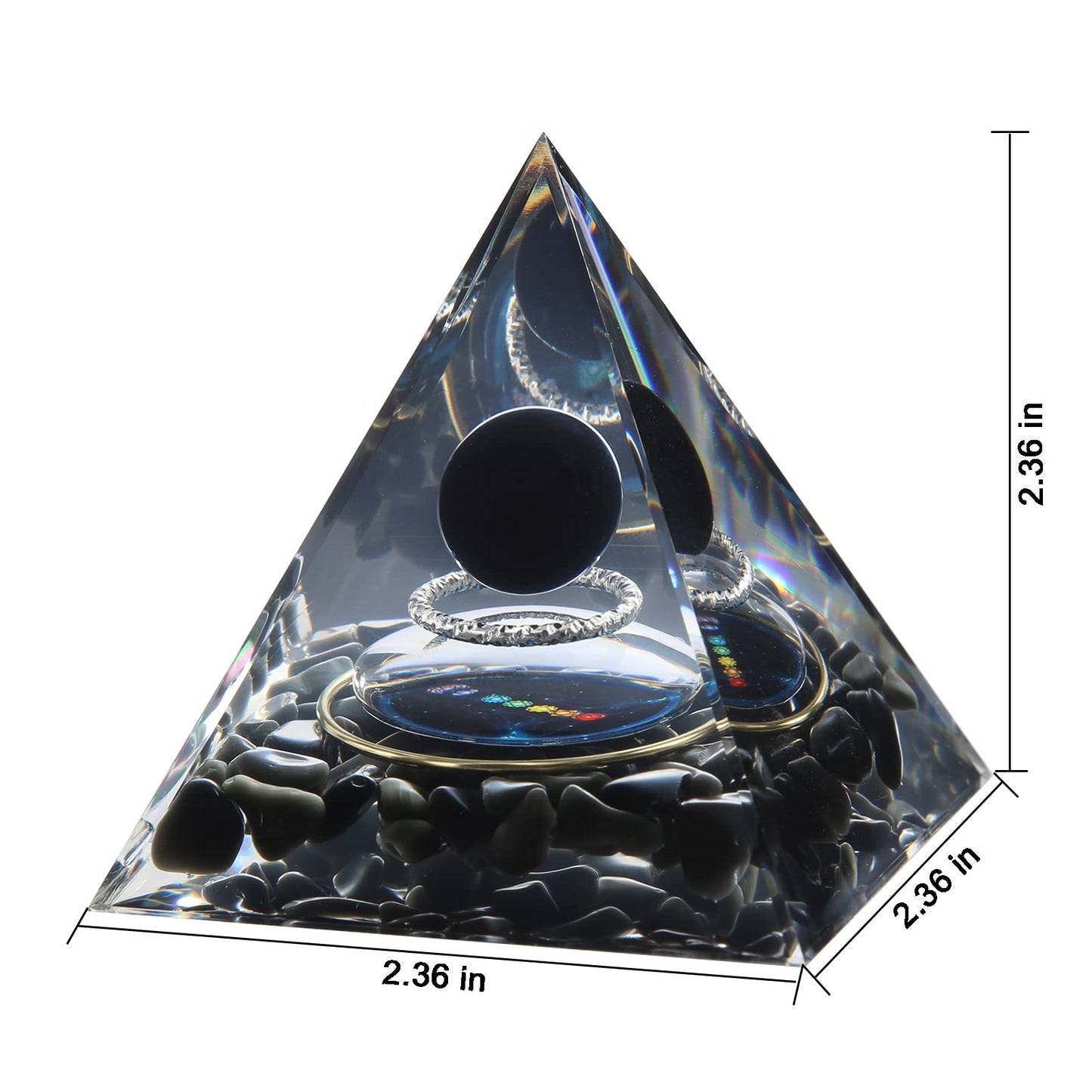 Orgone Pyramid - Positive Energy Source for Meditation, Stress Relief, Wealth Attraction | Crystal Pyramid Orgonite with Protection Crystals | Ideal Energy Generator & Stylish Room Decor