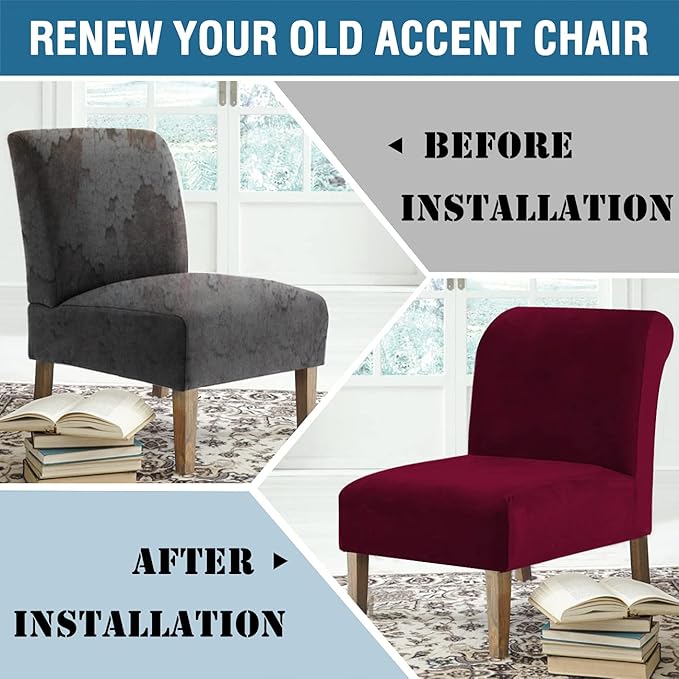 H.VERSAILTEX Armless Accent Chair Covers Thick Velvet Armless Chair Slipcovers