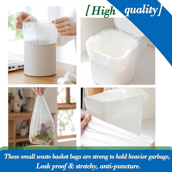 0.5 Gallon 250 pcs Mini Clear Trash Bags, Tiny Strong Garbage Bags, Small