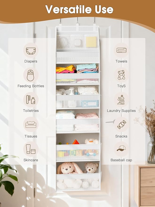 Criusia 2 Pack Over the Door Organizer, Heavy-Duty 6-Shelf Hanging Storage