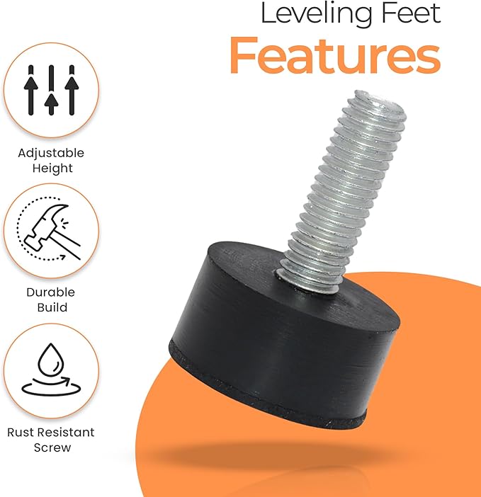 M8 Rubber Adjustable Furniture Leveler,8 Pack Leveling Feet Screws in Threaded