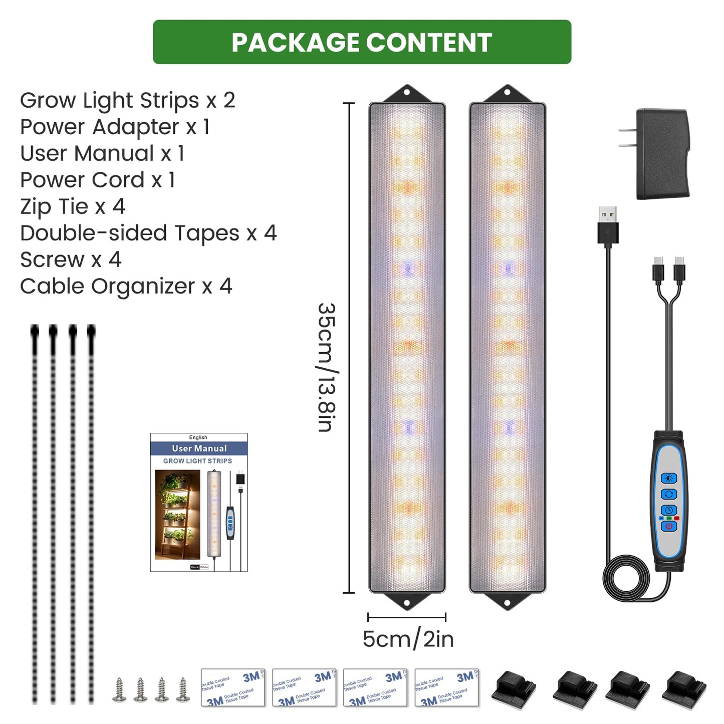 Wolezek Grow Lights for Indoor Plants, 210 LEDs Full Spectrum Plant Grow Light Strips with 6/12/16H Auto Timer, 13.8 Inches Bright Grow Lamp Bar for Plant Shelves and Cabinet, 2 Pack