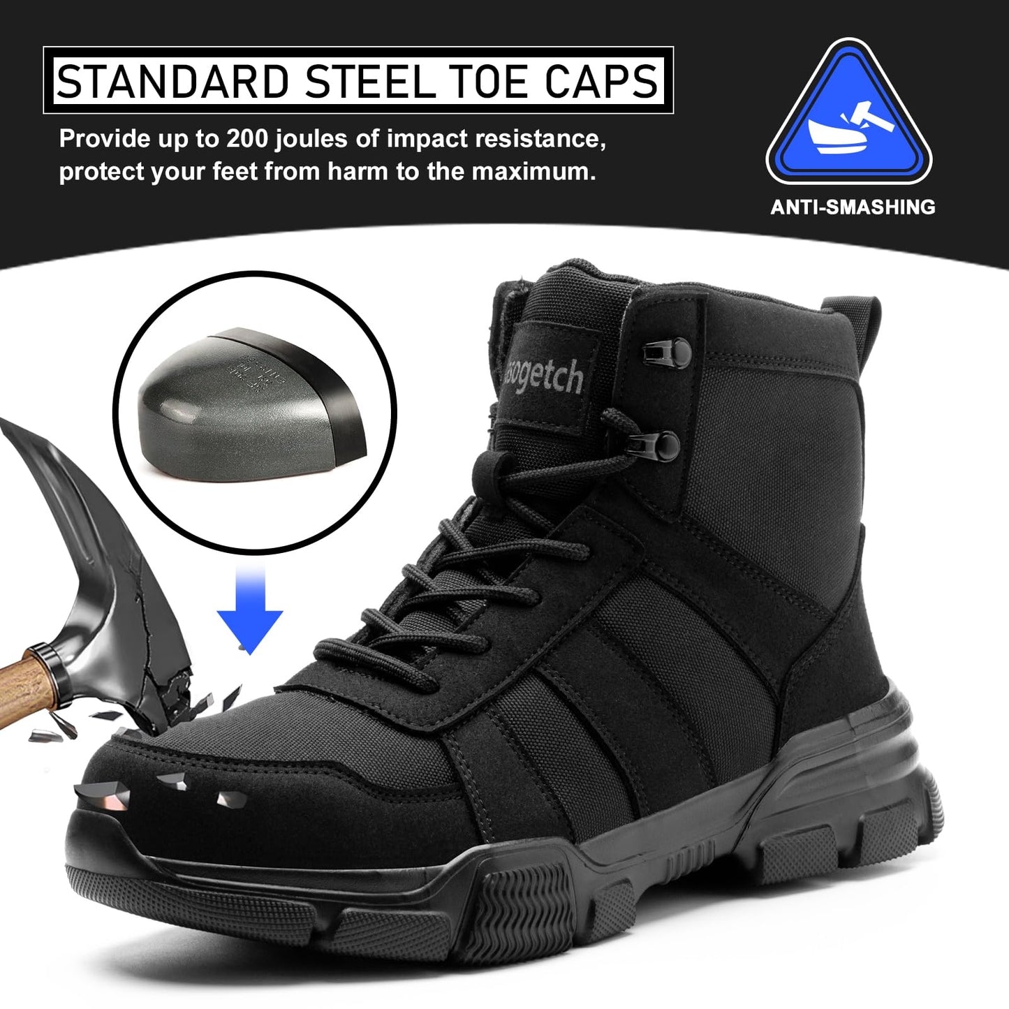Safety Boots Lightweight Steel Toe Boots Men Women Comfortable Work Boots Shoes Black 10 UK 44 EU 270