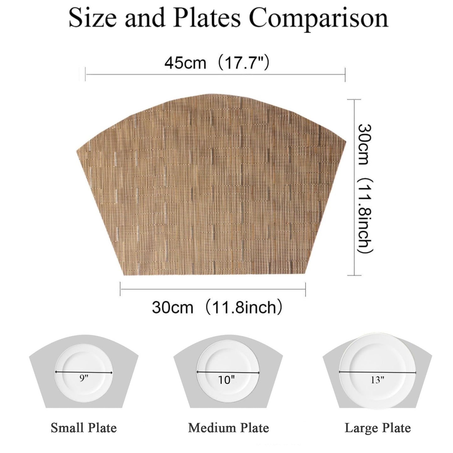 SHACOS Round Table Placemats Set of 4 Wedge Shape Woven Vinyl Place Mats Heat Resistant Wipe Clean Round Table Mats Home Table Decor (4, Tan)