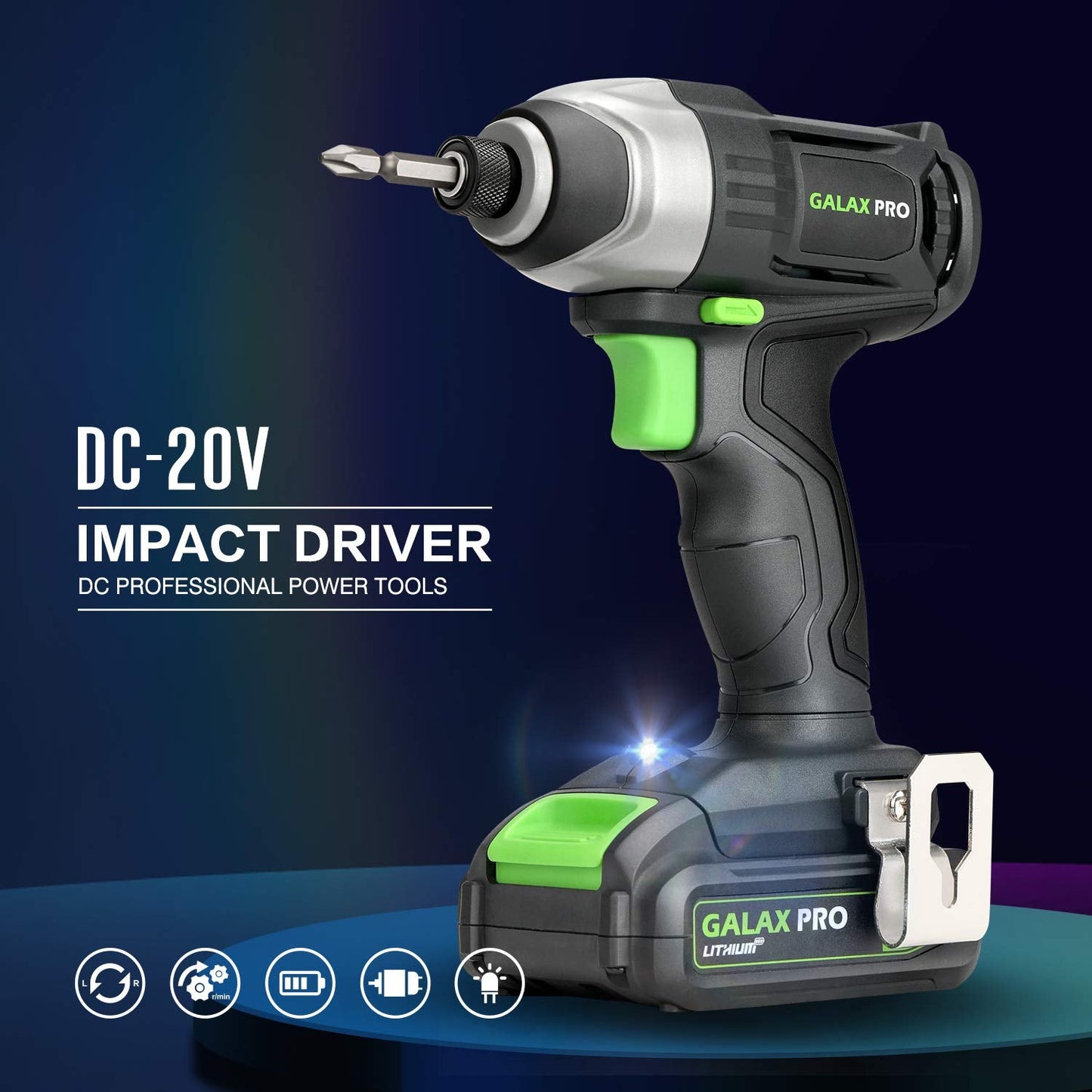 GALAX PRO D6001 20V 2-speeds Drill Driver and Impact Driver Combo Kit, Cordless Drill Driver/Impact Driver, 1pcs 1.3Ah Lithium-Ion Batterie, Charger Kit, 11pcs Accessories and Tool Bag