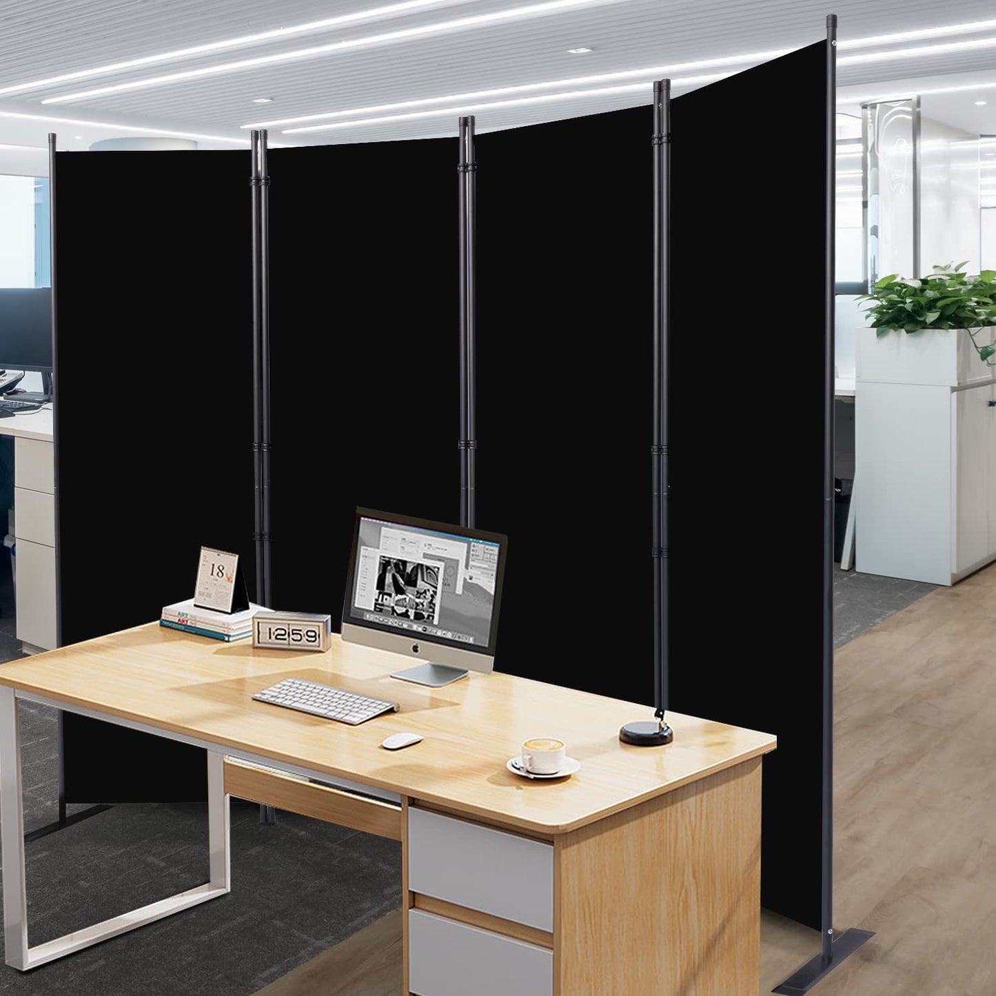 CHOSENM Room Divider, 4 Panel Folding Privacy Screens with Wider Feet, 6 Ft Portable Room Partition for Room Separator, Room Divider Panel 88" W X 71" H, Partition Room Dividers Freestanding,Black